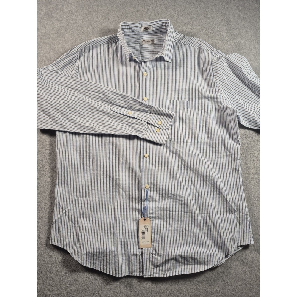 Peter Millar Seaside Collection Large Blue Gray Stripe 100% Cotton Button Down - Picture 4 of 7